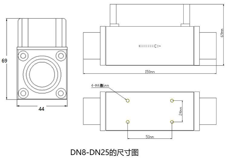實(shí)驗(yàn)室氣體流量計(jì)DN8-DN25尺寸圖