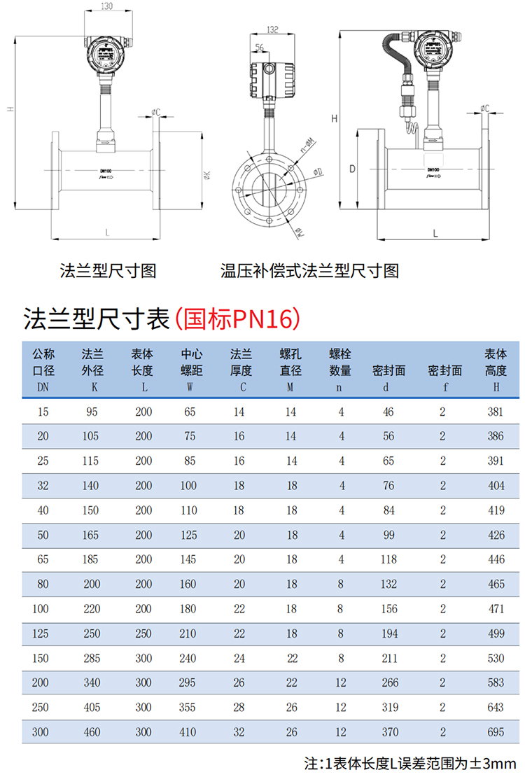 貿(mào)易結(jié)算渦街流量計(jì)法蘭式尺寸圖